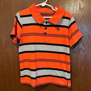 Hurley Kids Orange Gray Stripe Polo Shirt Nike Dri Fit Size 7